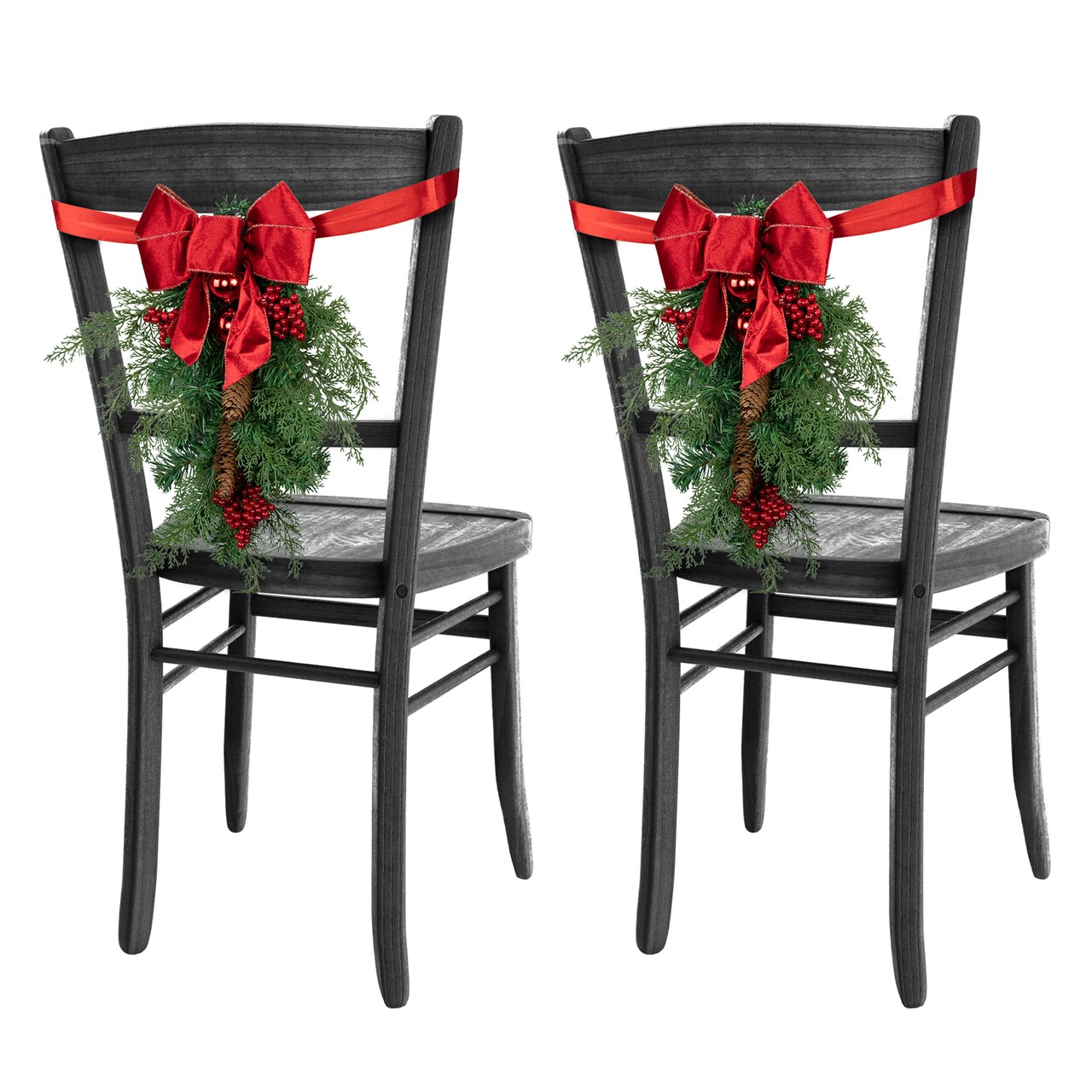 Northlight Set of 2 Mixed Cedar and Pine Christmas Chair Back Swags